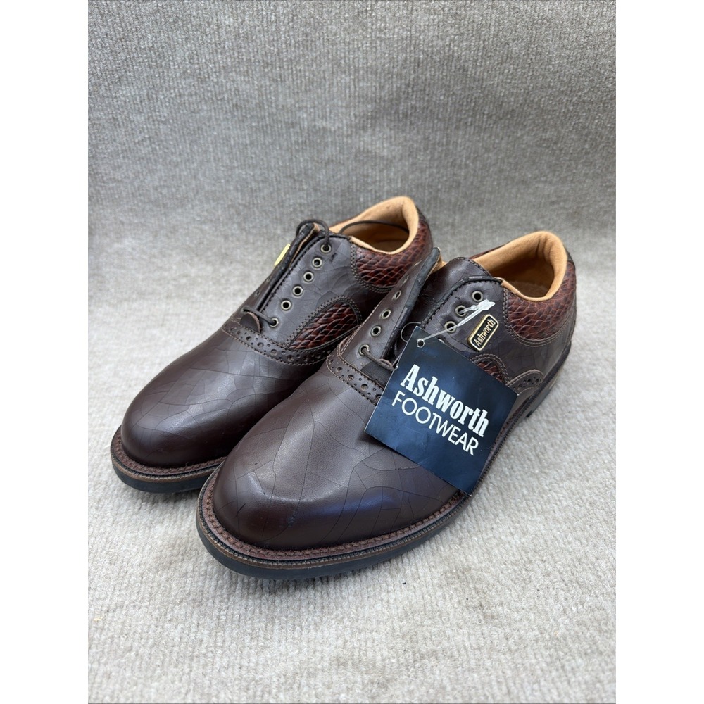 NWT Ashworth Brown Leather Saddle Golf Shoes Croco-Embossed Shoes Size 9.5